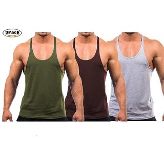                       The Blazze Men's Blank Stringer Y Back Bodybuilding Gym Tank Tops Pack of 3                                              