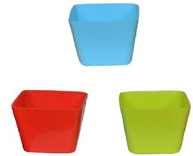 Set of 3 Plant Pots - Square Design (4 Inch)-Assorted Colours