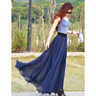 Raabta Fashion Blue Plain Flared Long Skirt