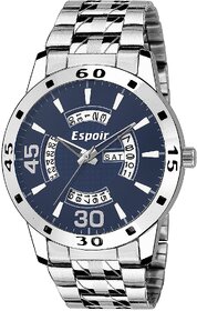 Espoir Blue Round Dial Silver Stainless Steel Analog Casual Watch For Men - Aran0507