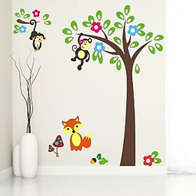 EJA Art Monkey Hanging On Tree Covering Area 120 x 120 Cms Multi Color Sticker