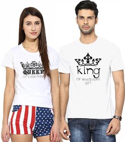 King Of Whatever's Left Queen Of Everything White Color Couple Combo T shirt
