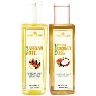                       Park Daniel Organic Argan oil and Coconut oil - Natural & Undiluted combo of 2 bottles of 100 ml (200ml)                                              