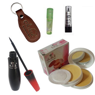                       ADS 1595 Eyeliner, Kajal, Compact Powder, Lip Gloss with Ashra Keychain                                              