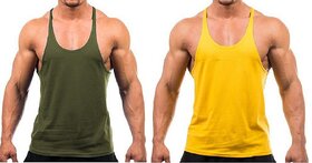 The Blazze Mens Blank Stringer Y Back Bodybuilding Gym Tank Tops Pack Of 2