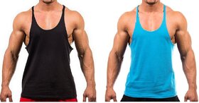 The Blazze Men's Blank Stringer Y Back Bodybuilding Gym Tank Tops Pack Of 2