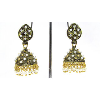                       White Pearl Oxsided Jhumka Earring                                              