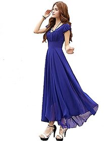 a Royal Blue Long Maxi Dress with Cape Sleeve