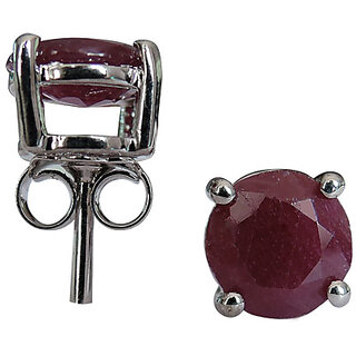                       3.24 CTS, 7mm Round Shape Genuine Ruby .925 Sterling Silver Earrings                                              
