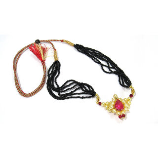                       Dark Pink Tilak Stone Pearl Mangalsutra                                              