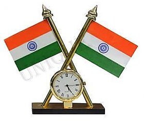 MOCOMO Imported Indian Flag with Clock for Office Home and Car dashboard