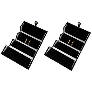 ADWITIYA Set of 2 - Black Velvet Earring Folder Studs Storage Tops Case Travel Friendly Gift Paperboard Jewelery Box