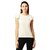 Women's Off-White Round Neck Sleeveless Solid Cotton Ruffled Textured Top