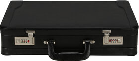 Charpe Black Leather Expandable Attache Brief Case Hard Sided with Combination Locks