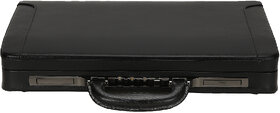 Charpe Black Leather Expandable Attache Brief Case Hard Sided with Combination Locks