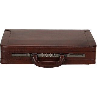 Charpe Chocolate Leather Expandable Attache Brief Case Hard Sided with Combination Locks
