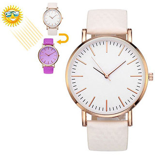 Buy Color Changing Watch Leather Strap Golden Case Women Watch