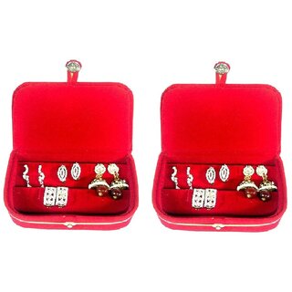 ADWITIYA Set of 2 - Red Velvet Earring Case Folder Jewelry Storage Organize Travel Friendly Paperboard Gift Box