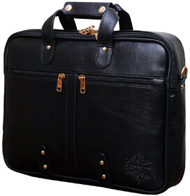 Style Homez Premium Leatherette Executive Laptop Briefcase Bag 15.6, Adjustable Strap and 7 Compartments, Metal Black Color