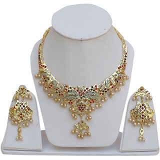Lucky Jewellery Designer Multi Color Gold Plated Necklace With Earring For Girls & Women