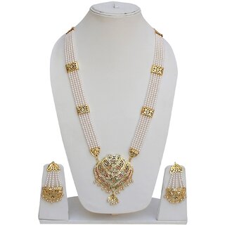                       Lucky Jewellery Designer Multi Color Gold Plated Pearl Layered Guluband Necklace With Earring For Girls & Women                                              