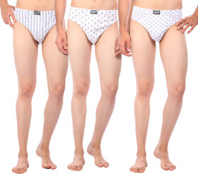 Combo of 3 Men's Regular Rise Elastic Waistband White Color Cotton Printed Brief for Men - Set of 3 Underwear Available In Many Designs by Semantic