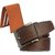 Sunshopping mens brown leatherite needle pin point buckle belt with tan leatherite bifold wallet (combo)