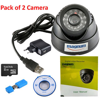                       24 IR Night Vision Dome CCTV Camera (USB Interface) Inbuilt DVR With Memory Card Slot Recording (32GB SANDISK Memory Card included) - Pack of 2                                              