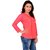 Bronze Women Solid Coral  Front Zipped Full Net Sleeve Top