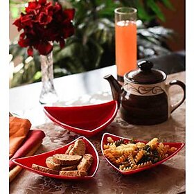 Snack Plates-Incrizma Triangular Snack Plates 4 Pc - Red/White
