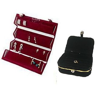 ADWITIYA Combo-Red Big Earring Tops Studs Case and Black Ring Nosepin Organizer Travel Friendly Paperboard Gift Box