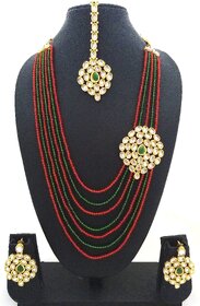 Charming Jewelry Bridal Red Green Crystal Kundan Necklace 4pc Jewelry Set