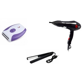 Combo Set of Double Headed Shaver Hair Remover For Women  With Branded Hair Straightener And Chaoba 2800 Hair Dryer