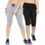 SPYFI Women's Combo Pack Of 2 Grey & Black Cotton Sports Elastic Capris