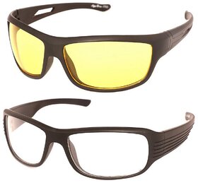 SNR Pack of 2 Day Night Vision Riding glasses (White+Yellow)