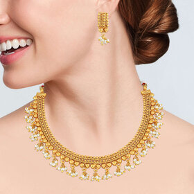 Asmitta Traditional Gold Plated Choker Style Necklace Set For Women