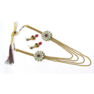 Golden 4 Line 2 Brooch Maroon Drop Necklace Golden 4 Line 2 Brooch Maroon Drop Necklace