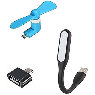 3 in 1 Combo Of USB Fan, USB LED Light and OTG Adapter