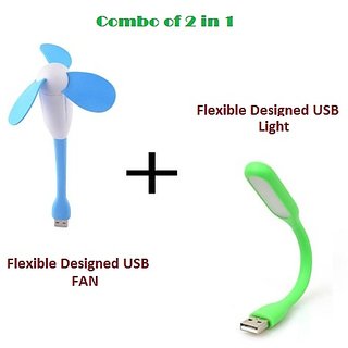 Combo of USB FAN and USB LED Light with Flexible design for PC Laptop