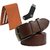 Sunshopping mens brown leatherite needle pin point buckle belt with tan leatherite bifold wallet and black socks (Pack of three)
