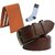Sunshopping mens brown leatherite needle pin point buckle belt with tan leatherite bifold wallet and white socks (Pack of three)