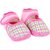 Neska Moda Baby Boys and Girls Pink Checks Cotton Velcro Anti Slip Booties For 0 To 12 Months