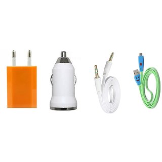 C1- Combo of 3 in 1 charger with aux cable (Assorted Colors)