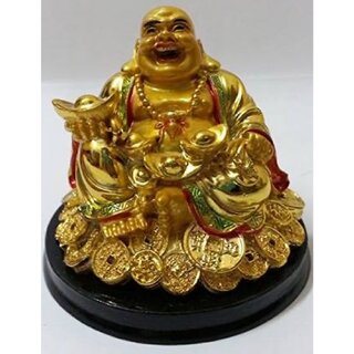 Rebuy Laughing Buddha Sitting on Luck Money Coins carrying Golden Ingot for Good luck  Happiness
