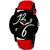 Hwt Round Black Dial with Red Leather Strap Analog Watch For Men