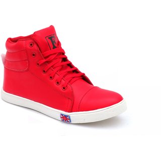 Red Synthetic Leather Casual Boots 