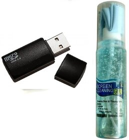 Combo of Card Reader and Cleaning Kit for Smartphones, Laptop, LED etc (Assorted Colors)