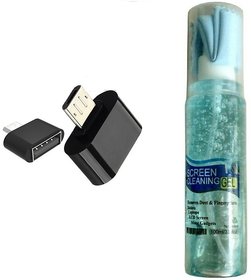 Combo of OTG Adopter and Cleaning Kit for Smartphones, Laptop, LED etc (Assorted Colors)