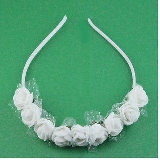 Rose Flower Tiara Mini Crown For Little Girls Birthday Party hair Accessories (White Pack of 4)