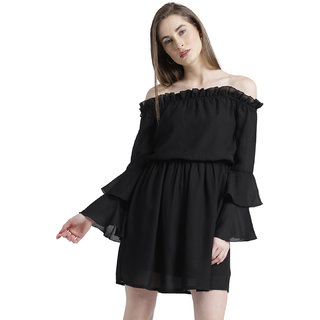 Texco Women Black Summer cool Off shoulder Layered Solid Dress